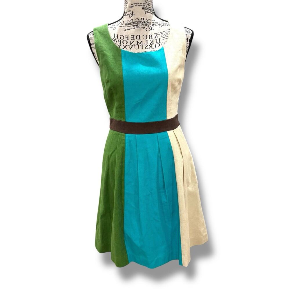Anthropologie Tabitha Size 0 Glanz A-Line Colorblock 100% Cotton Sheath Dress